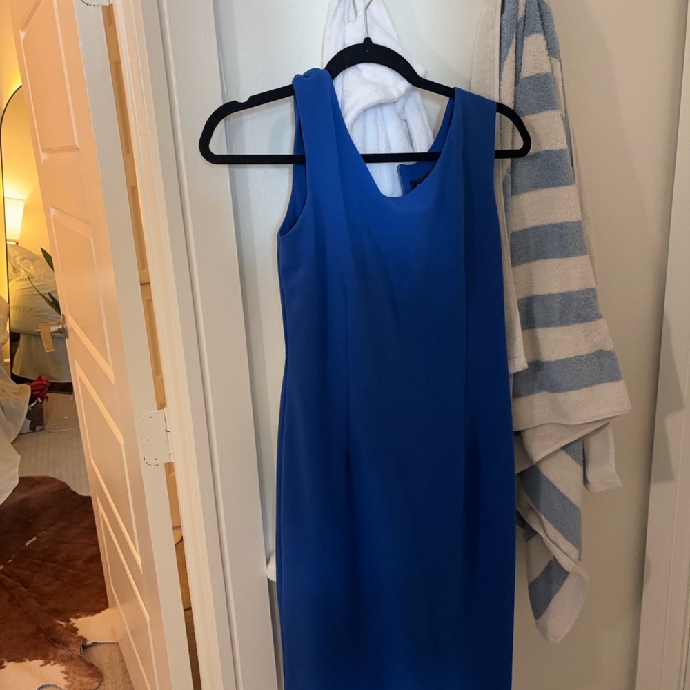 Blue Sleeveless Sheath Midi Dress for Cocktail